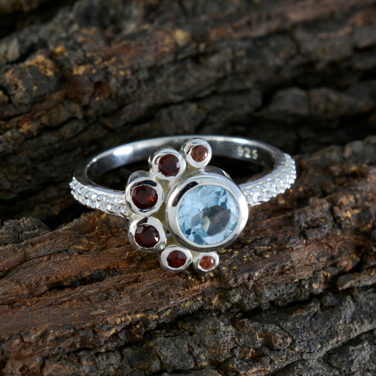 Multi Stone Hepta Japanese 925 Sterling Silver multicolor Gems Whisper thin Fairytale Ring Jewelry