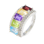 Multi Stone Penta French Sterling Silver multicolor Gemstone Classic Sophisticated Ring Jewelry