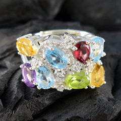 Multi Stone multiple Indian 92.5 Silver multicolor Gems Minimal Cocktail Ring Jewelry