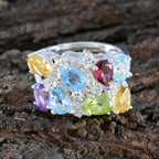 Multi Stone multiple Indian 92.5 Silver multicolor Gems Minimal Cocktail Ring Jewelry