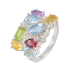 Multi Stone multiple Indian 92.5 Silver multicolor Gems Minimal Cocktail Ring Jewelry