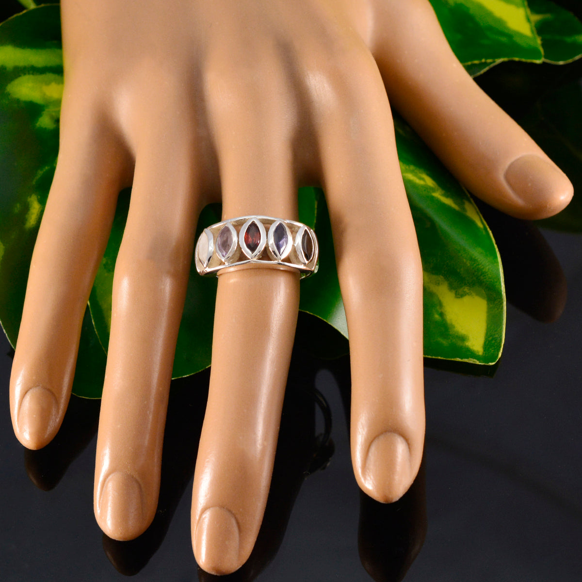 Multi Stone Penta African 925 Silver multicolor Gems Tiny Sophisticated Ring Jewellery