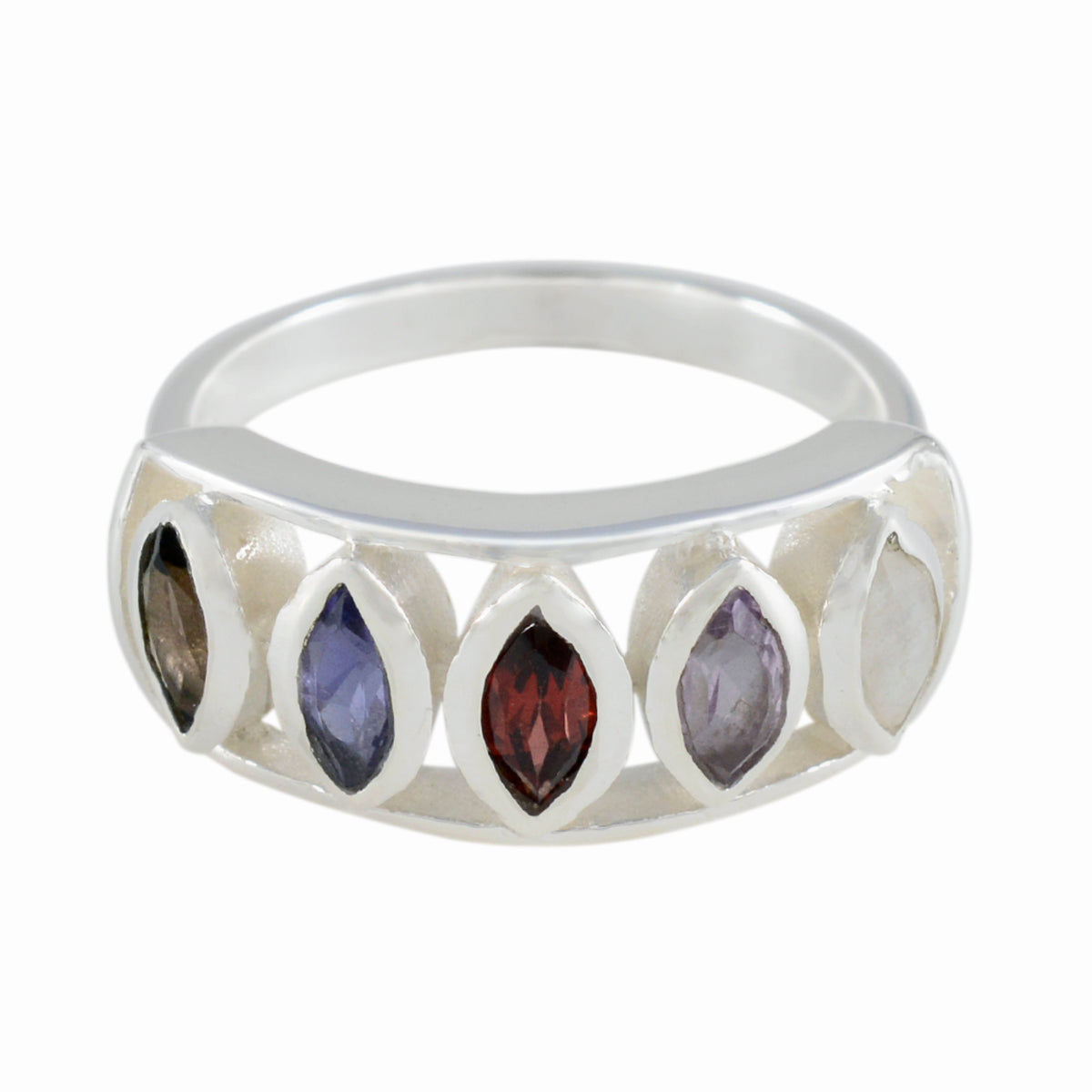 Multi Stone Penta African 925 Silver multicolor Gems Tiny Sophisticated Ring Jewellery Hoofdafbeelding