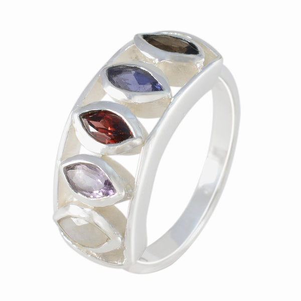 Multi Stone Penta African 925 Silver multicolor Gems Tiny Sophisticated Ring Jewellery