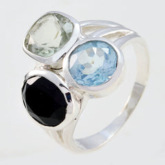 Multi Stone Trilogy Indian Silver multicolor Gemstone Mid weight Cocktail Ring Jewellery