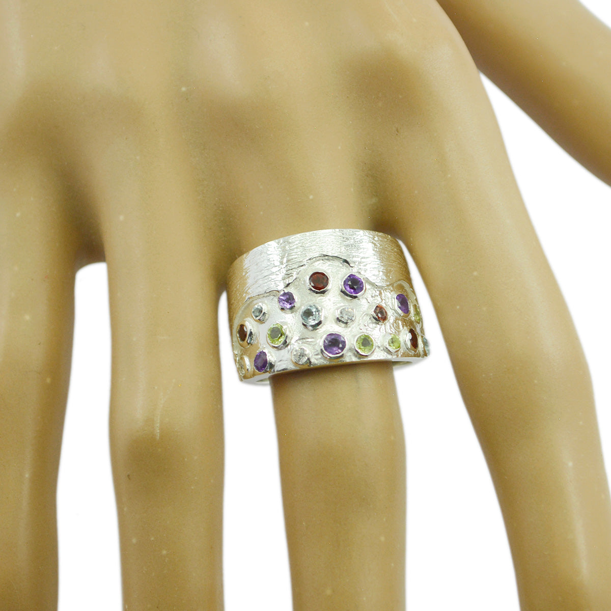 Bague cocktail en argent 925 avec pierres précieuses multicolores africaines Image secondaire du produit