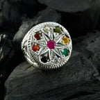 Multi Stone Navratna Indischer 925 Silber Multicolor Edelstein Chunky Cocktail Ring Schmuck