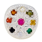 Multi Stone Navratna Indischer 925 Silber Multicolor Edelstein Chunky Cocktail Ring Schmuck