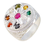 Multi Stone Navratna Indischer 925 Silber Multicolor Edelstein Chunky Cocktail Ring Schmuck