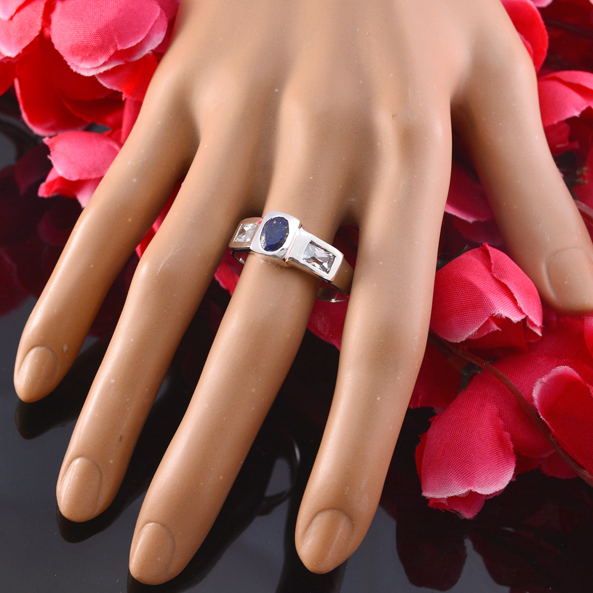 Multi Stone Trilogy African 92.5 Silver multicolor Gemstones Tiny Fairytale Ring Jewelry