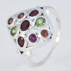 Multi Stone Navratna Moroccan Silver multicolor Gems Slim Modern Ring Jewelry