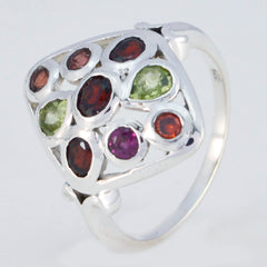 Multi Stone Navratna Moroccan Silver multicolor Gems Slim Modern Ring Jewelry