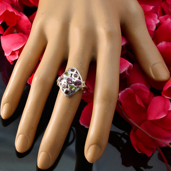 Multi Stone Navratna Moroccan Silver multicolor Gems Slim Modern Ring Jewelry