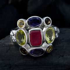 Multi Stone Navratna French 925 Silver multicolor Gemstones Classic Cocktail Ring Jewellery