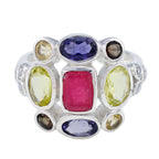 Multi Stone Navratna French 925 Silver multicolor Gemstones Classic Cocktail Ring Jewellery