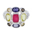 Multi Stone Navratna French 925 Silver multicolor Gemstones Classic Cocktail Ring Jewellery