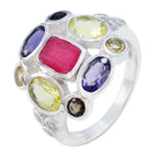 Multi Stone Navratna French 925 Silver multicolor Gemstones Classic Cocktail Ring Jewellery