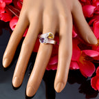 Multi Stone Toi et Moi French Sterling Silver multicolor Gemstone Minimal Heart Ring Jewelry