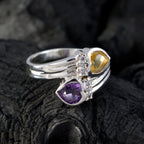 Multi Stone Toi et Moi French Sterling Silver multicolor Gemstone Minimal Heart Ring Jewelry