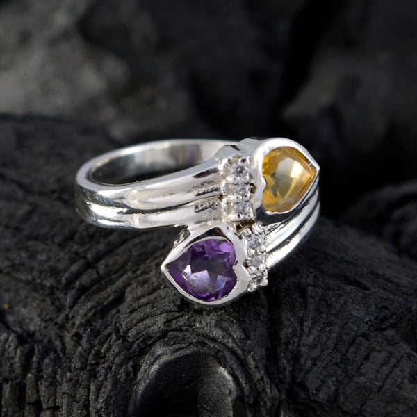 Multi Stone Toi et Moi French Sterling Silver multicolor Gemstone Minimal Heart Ring Jewelry