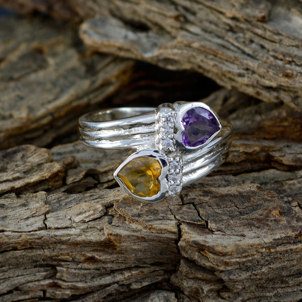 Multi Stone Toi et Moi French Sterling Silver multicolor Gemstone Minimal Heart Ring Jewelry
