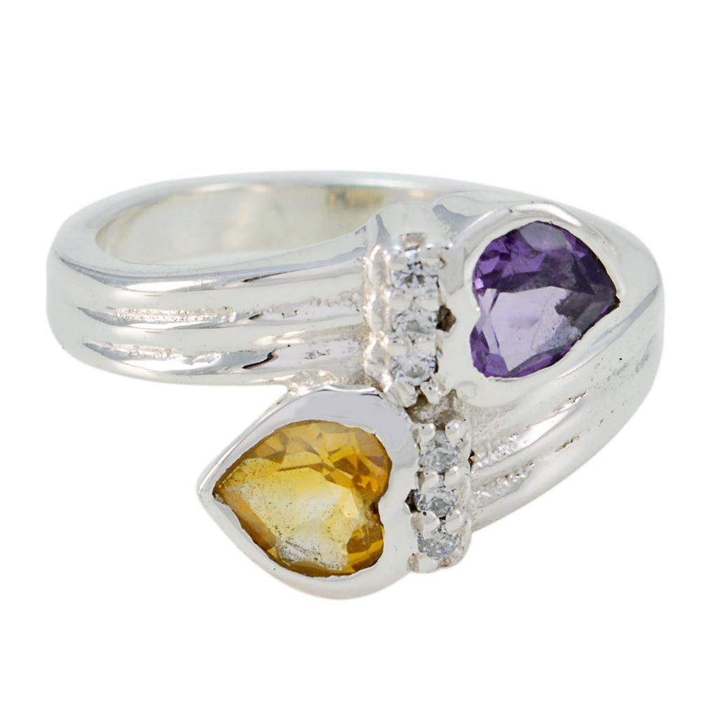 Multi Stone Toi et Moi French Sterling Silver multicolor Gemstone Minimal Heart Ring Jewelry