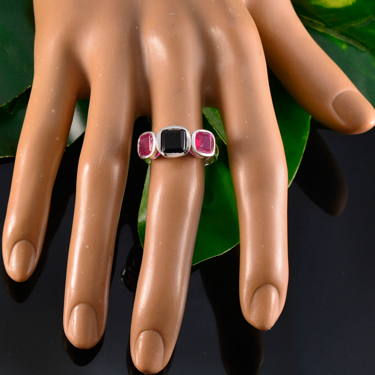 Multi Stone Trilogy Egyptian 925 Sterling Silver multicolor Gemstones Slim Boho Ring Jewelry