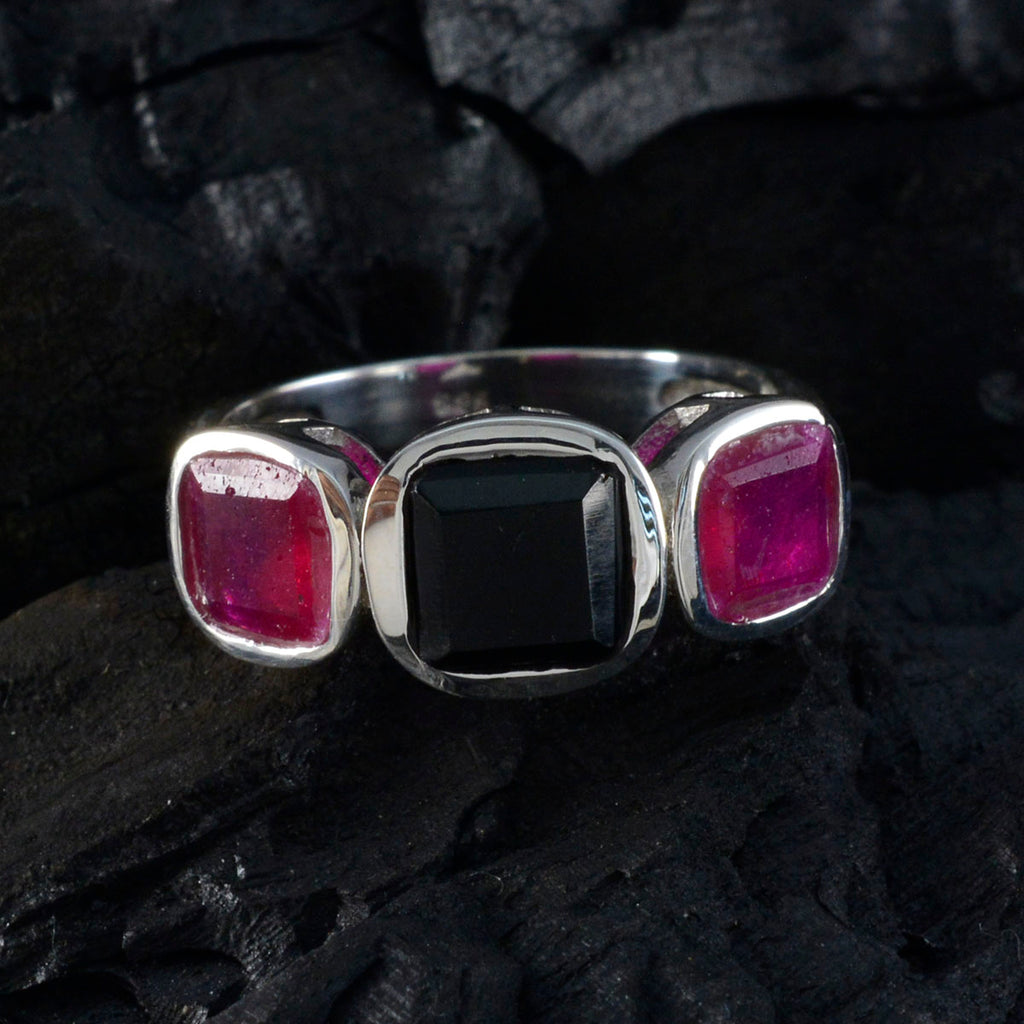 Multi Stone Trilogy Egyptian 925 Sterling Silver multicolor Gemstones Slim Boho Ring Jewelry
