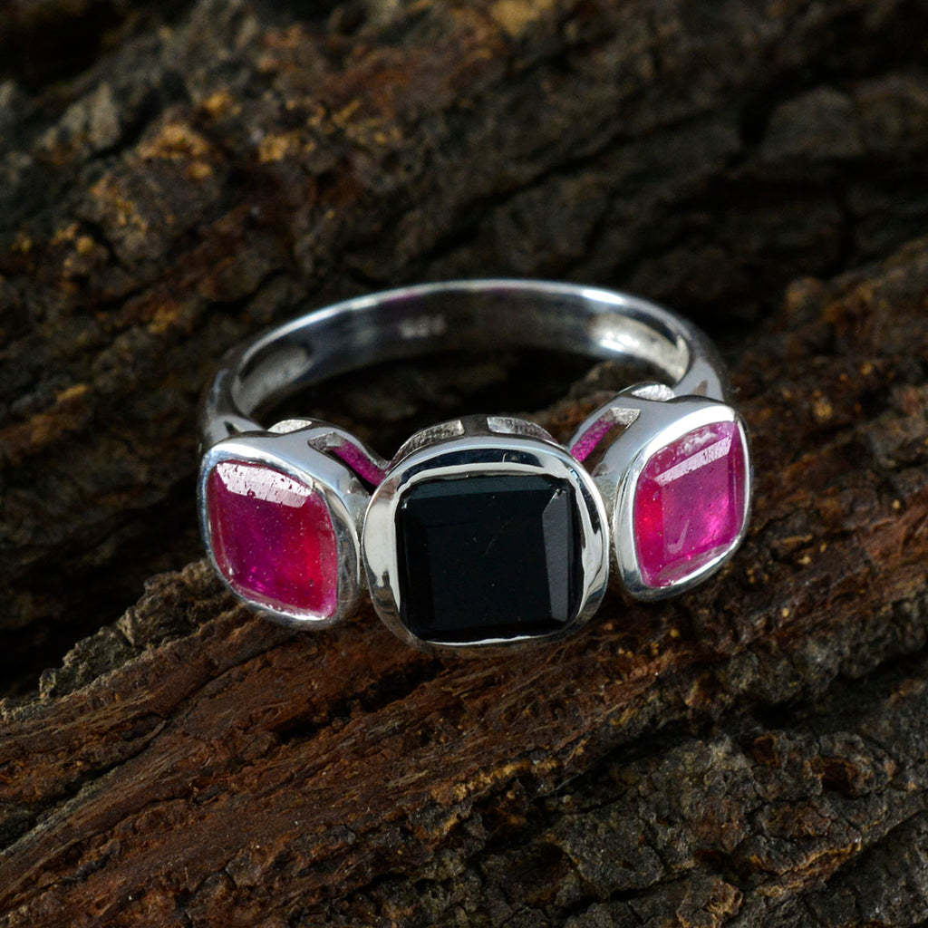 Multi Stone Trilogy Egyptian 925 Sterling Silver multicolor Gemstones Slim Boho Ring Jewelry