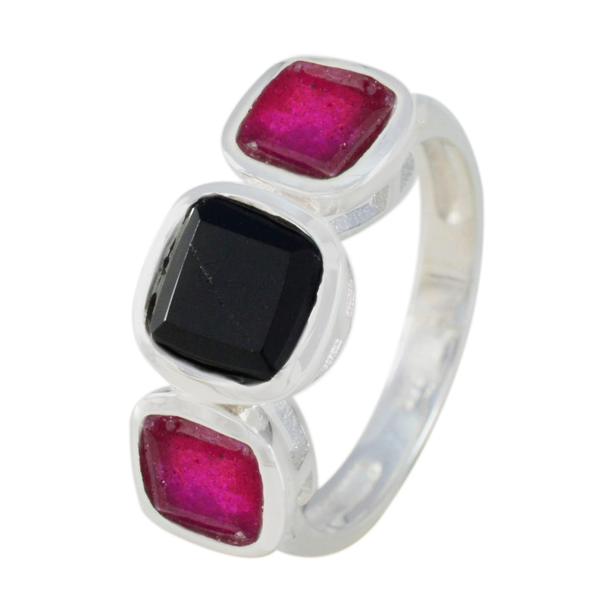Multi Stone Trilogy Egyptian 925 Sterling Silver multicolor Gemstones Slim Boho Ring Jewelry