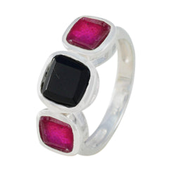 Multi Stone Trilogy Egyptian 925 Sterling Silver multicolor Gemstones Slim Boho Ring Jewelry