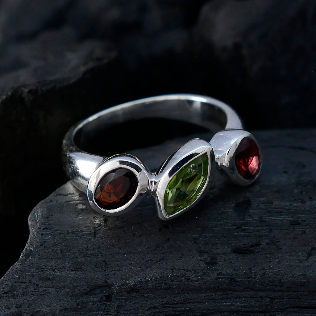 Multi Stone Trilogy Indian 92.5 Silver multicolor Gemstones Minimal Trendy Ring Jewelry