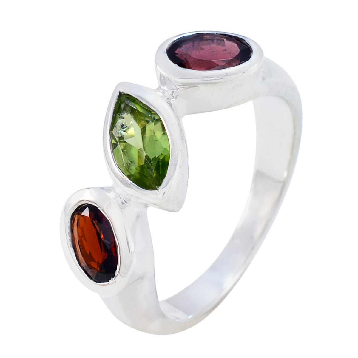 Multi Stone Trilogy Indian 92.5 Silver multicolor Gemstones Minimal Trendy Ring Jewelry