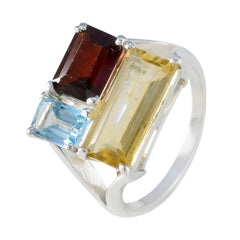 Multi Stone Trilogy French Silver multicolor Gemstones Classic Trendy Ring Jewelry