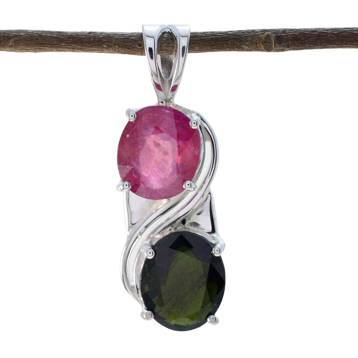 Multi Stone Mid-weight Moroccan 925 Silver Toi et Moi multicolor Pendant