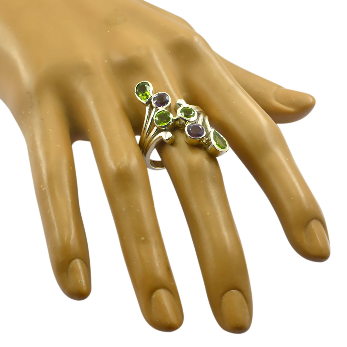 Bague cocktail polyvalente en argent 925 français multi-pierres hexagonales, pierres précieuses multicolores Image secondaire du produit