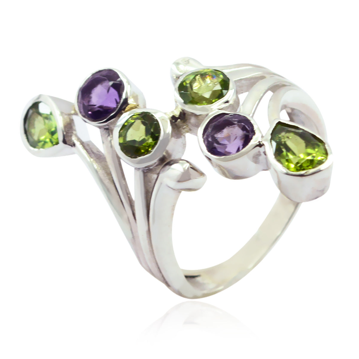 Multi Stone Hexa French 925 Silver multicolor Gemstone Versatile Cocktail Ring Jewelry