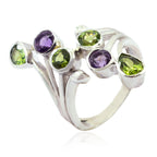 Multi Stone Hexa French 925 Silver multicolor Gemstone Versatile Cocktail Ring Jewelry