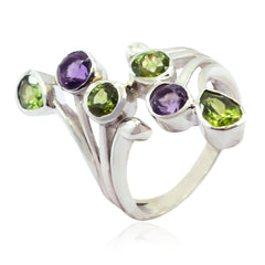Multi Stone Hexa French 925 Silver multicolor Gemstone Versatile Cocktail Ring Jewelry