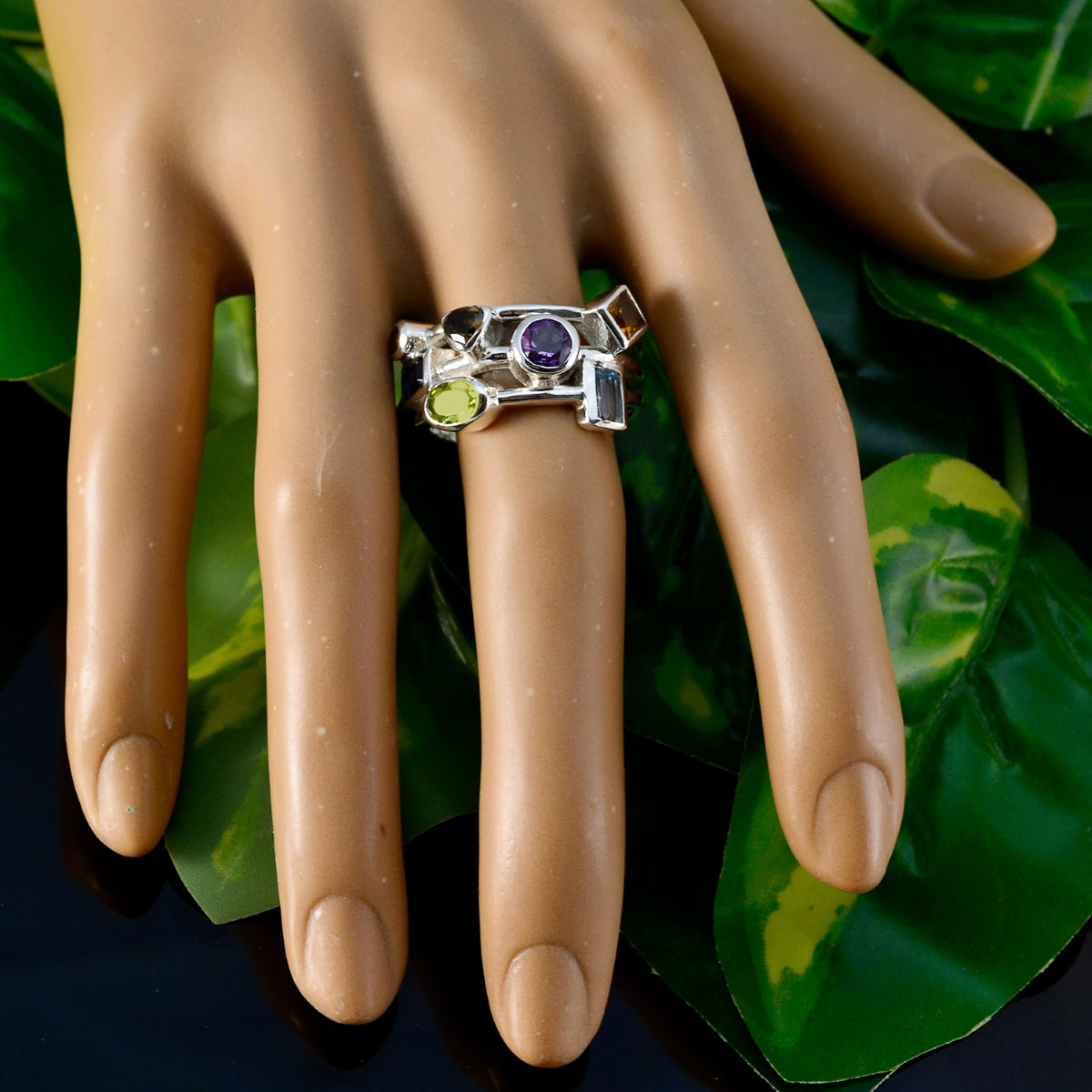 Multi Stone multiple Russian 925 Sterling Silver multicolor Gemstone Versatile Cocktail Ring Jewelry