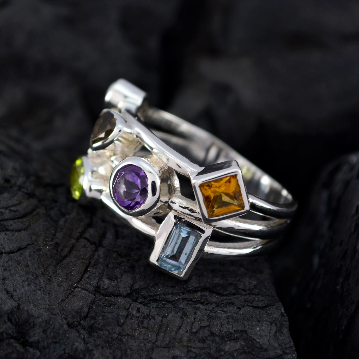 Multi Stone multiple Russian 925 Sterling Silver multicolor Gemstone Versatile Cocktail Ring Jewelry