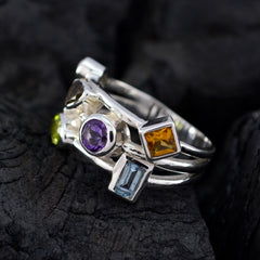 Multi Stone multiple Russian 925 Sterling Silver multicolor Gemstone Versatile Cocktail Ring Jewelry