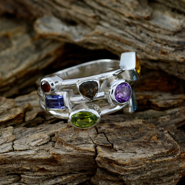 Multi Stone multiple Russian 925 Sterling Silver multicolor Gemstone Versatile Cocktail Ring Jewelry