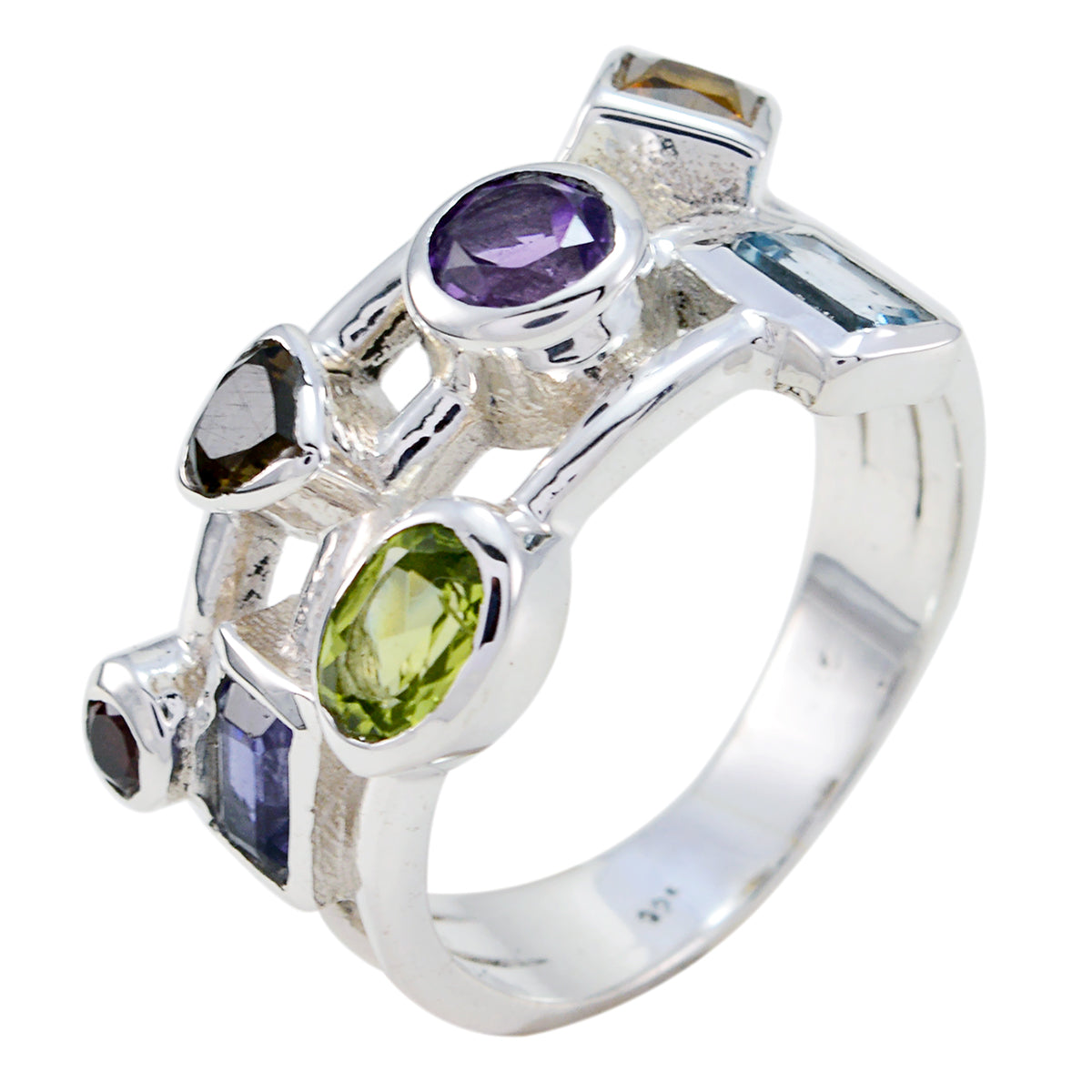 Multi Stone multiple Russian 925 Sterling Silver multicolor Gemstone Versatile Cocktail Ring Jewelry