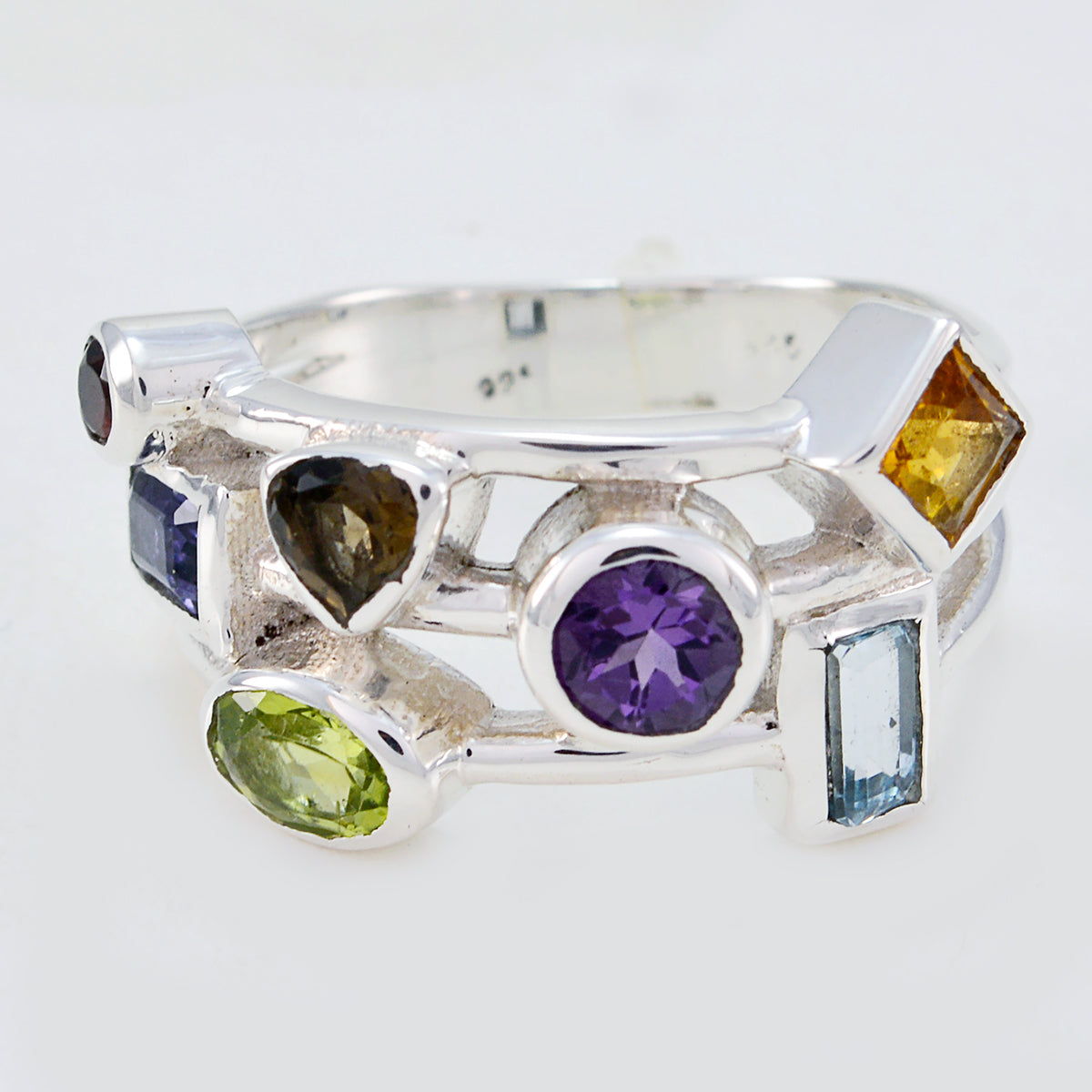 Multi Stone multiple Russian 925 Sterling Silver multicolor Gemstone Versatile Cocktail Ring Jewelry