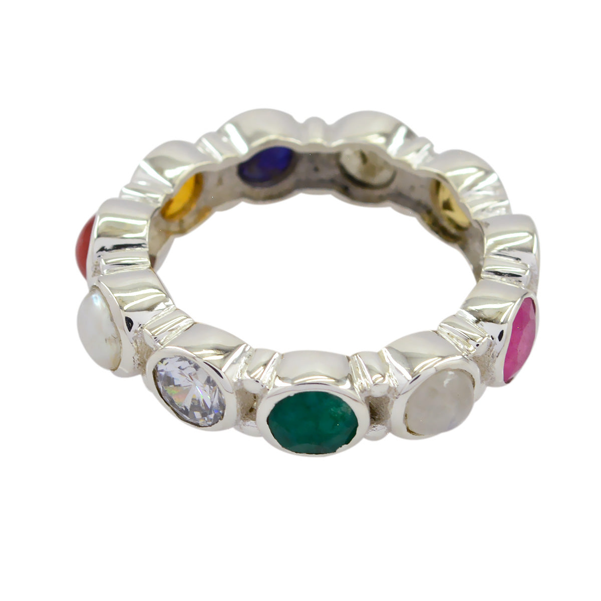 Multi Stone multiple Egyptian 92.5 Silver multicolor Gemstone Classic Eternity Band Jewellery