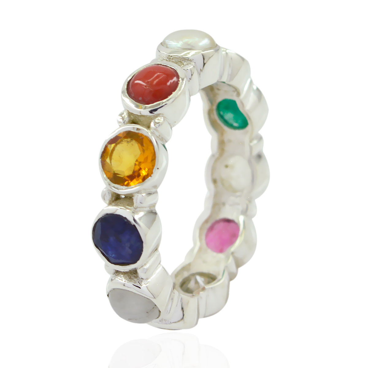 Multi Stone multiple Egyptian 92.5 Silver multicolor Gemstone Classic Eternity Band Jewellery