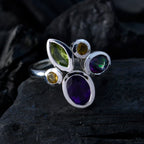 Multi Stone Penta Moroccan Silver multicolor Gems Minimal Cocktail Ring Jewelry