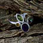 Multi Stone Penta Moroccan Silver multicolor Gems Minimal Cocktail Ring Jewelry