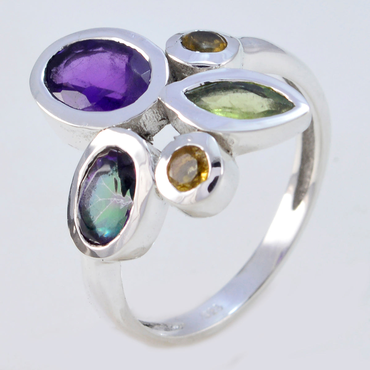 Multi Stone Penta Moroccan Silver multicolor Gems Minimal Cocktail Ring Jewelry Главное изображение товара